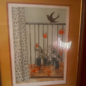 Framed Art Print with Bird and Floral Design Signed Print  "Maria Girona"